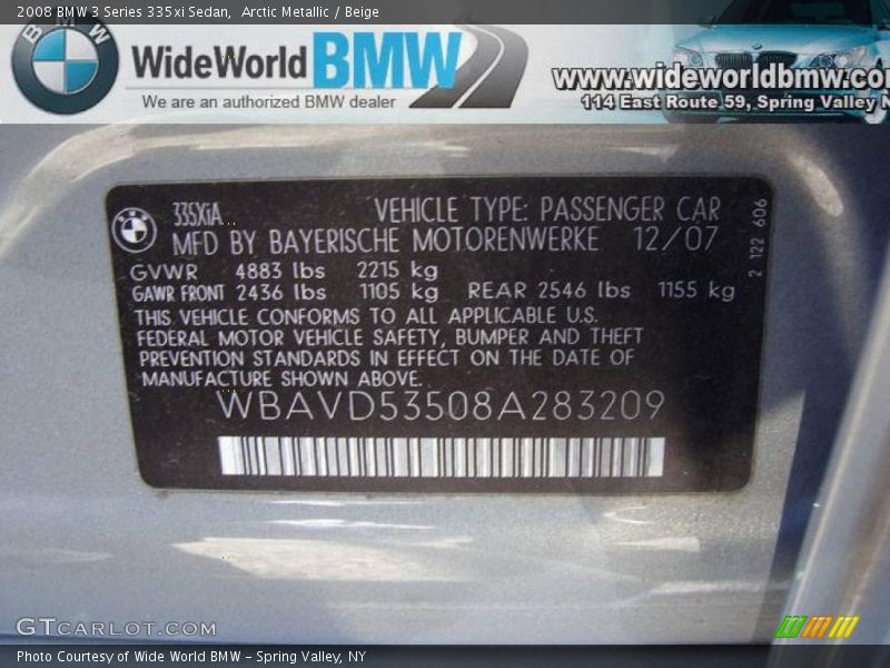 Arctic Metallic / Beige 2008 BMW 3 Series 335xi Sedan