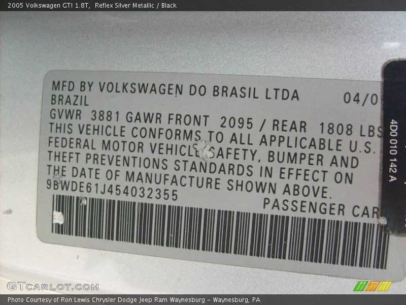 Reflex Silver Metallic / Black 2005 Volkswagen GTI 1.8T
