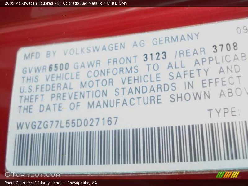 Colorado Red Metallic / Kristal Grey 2005 Volkswagen Touareg V6