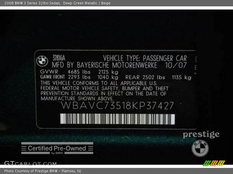 Deep Green Metallic / Beige 2008 BMW 3 Series 328xi Sedan