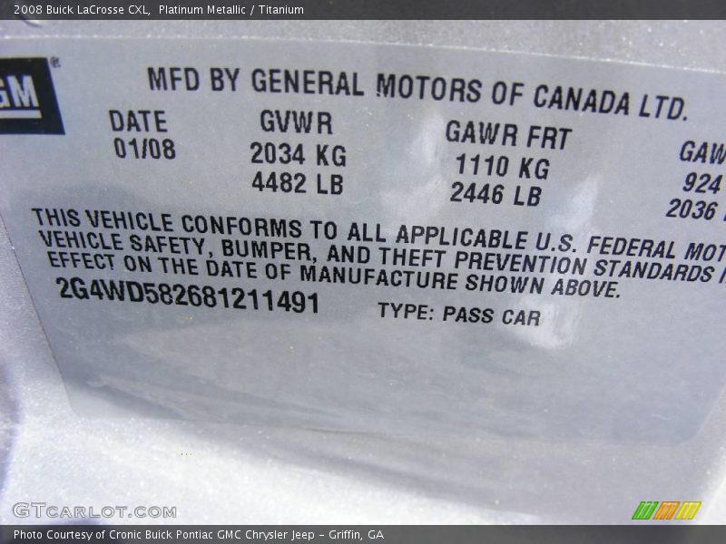 Platinum Metallic / Titanium 2008 Buick LaCrosse CXL