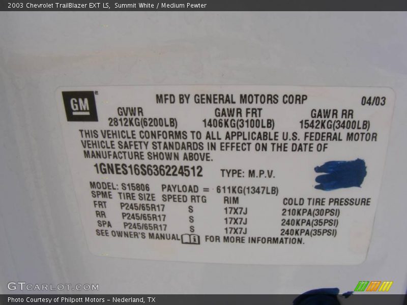 Summit White / Medium Pewter 2003 Chevrolet TrailBlazer EXT LS