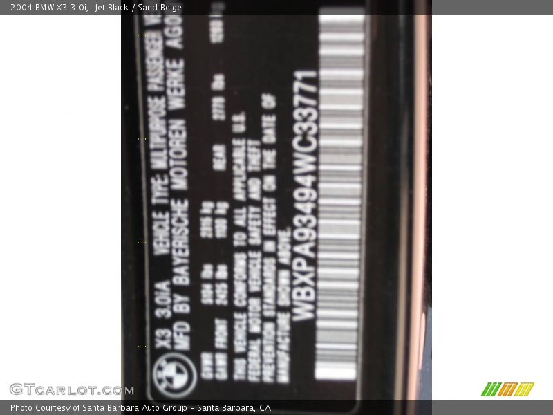 Jet Black / Sand Beige 2004 BMW X3 3.0i