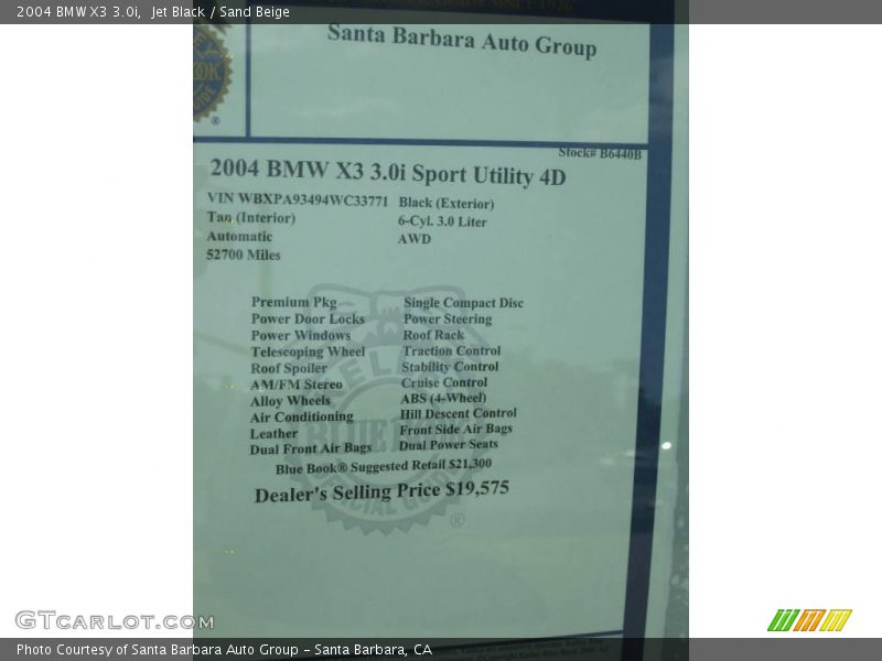 Jet Black / Sand Beige 2004 BMW X3 3.0i