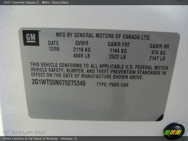 White / Ebony Black 2007 Chevrolet Impala LT