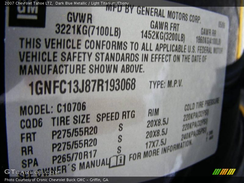 Dark Blue Metallic / Light Titanium/Ebony 2007 Chevrolet Tahoe LTZ