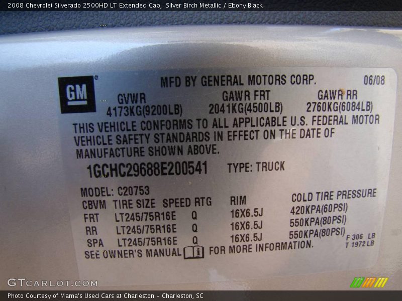 Silver Birch Metallic / Ebony Black 2008 Chevrolet Silverado 2500HD LT Extended Cab