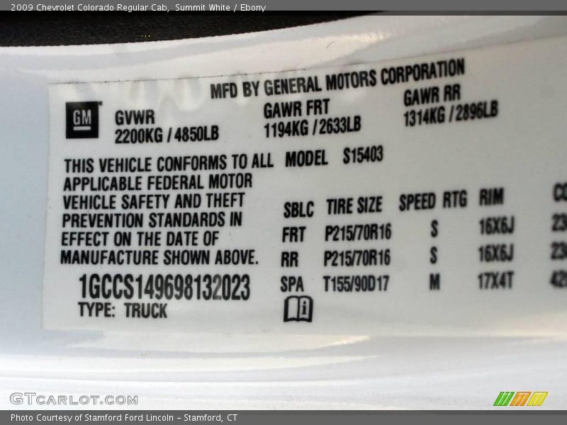 Summit White / Ebony 2009 Chevrolet Colorado Regular Cab
