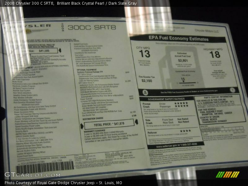 Brilliant Black Crystal Pearl / Dark Slate Gray 2008 Chrysler 300 C SRT8