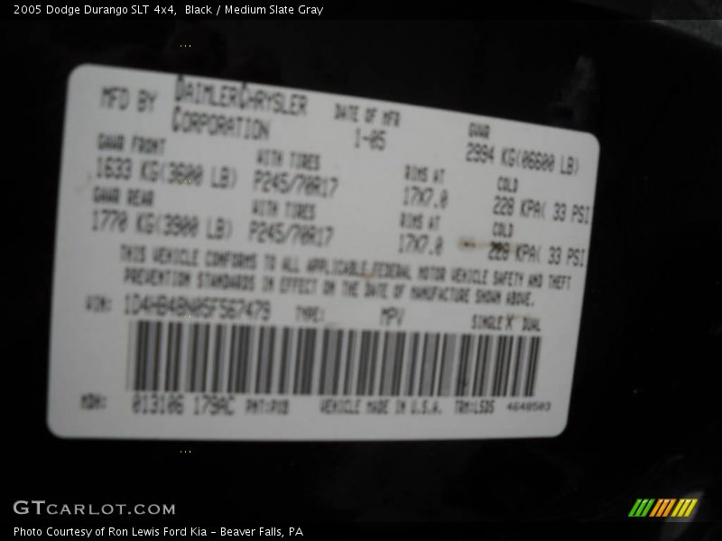 Black / Medium Slate Gray 2005 Dodge Durango SLT 4x4