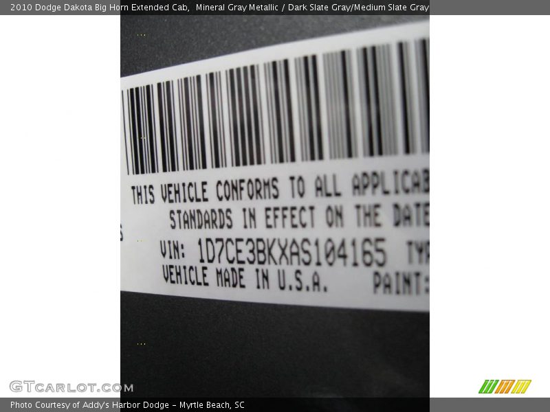 Mineral Gray Metallic / Dark Slate Gray/Medium Slate Gray 2010 Dodge Dakota Big Horn Extended Cab