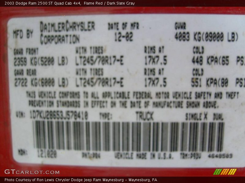 Flame Red / Dark Slate Gray 2003 Dodge Ram 2500 ST Quad Cab 4x4