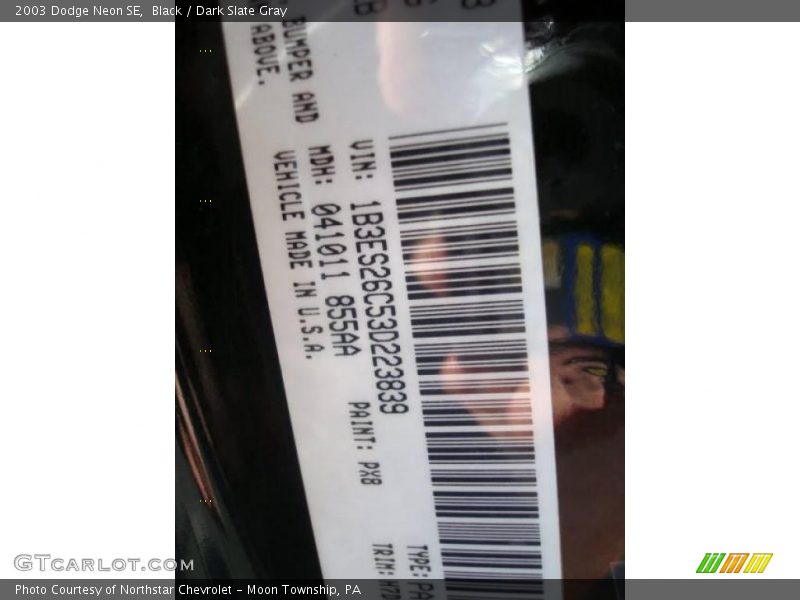 Black / Dark Slate Gray 2003 Dodge Neon SE