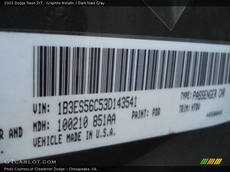 Graphite Metallic / Dark Slate Gray 2003 Dodge Neon SXT