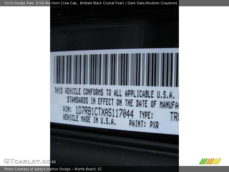 Brilliant Black Crystal Pearl / Dark Slate/Medium Graystone 2010 Dodge Ram 1500 Big Horn Crew Cab