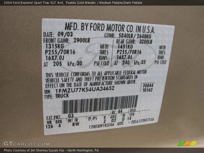 Pueblo Gold Metallic / Medium Pebble/Dark Pebble 2004 Ford Explorer Sport Trac XLT 4x4