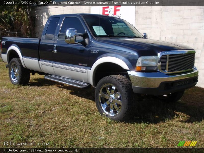 Deep Wedgewood Blue Metallic / Medium Graphite 2000 Ford F250 Super Duty XLT Extended Cab 4x4