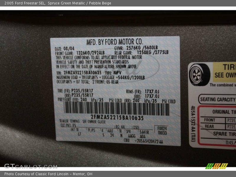 Spruce Green Metallic / Pebble Beige 2005 Ford Freestar SEL