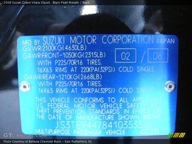 Black Pearl Metallic / Black 2008 Suzuki Grand Vitara XSport