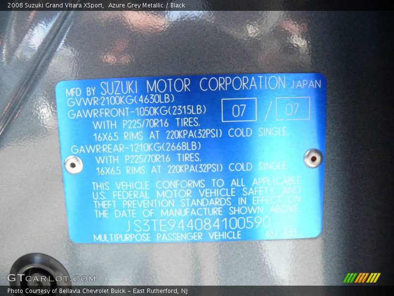 Azure Grey Metallic / Black 2008 Suzuki Grand Vitara XSport