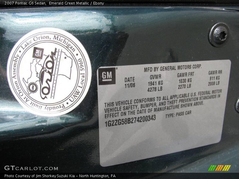 Emerald Green Metallic / Ebony 2007 Pontiac G6 Sedan