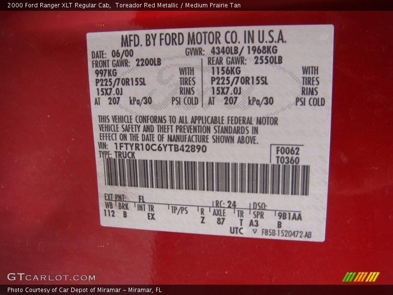 Toreador Red Metallic / Medium Prairie Tan 2000 Ford Ranger XLT Regular Cab