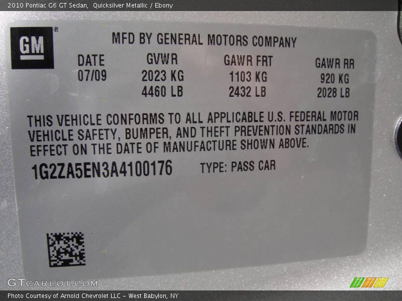 Quicksilver Metallic / Ebony 2010 Pontiac G6 GT Sedan