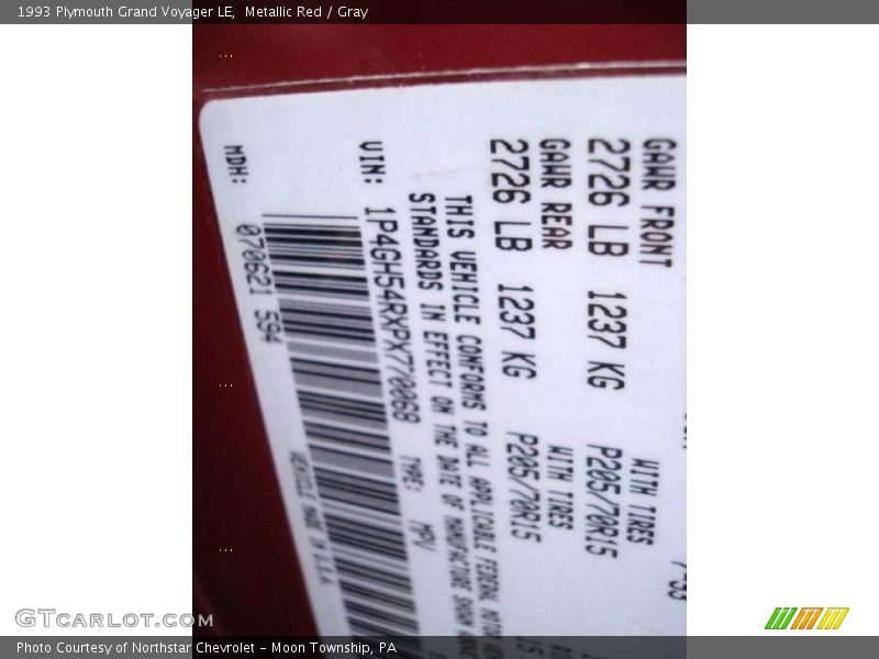 Metallic Red / Gray 1993 Plymouth Grand Voyager LE