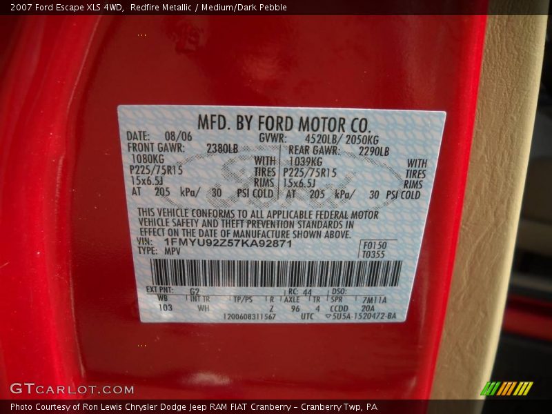 Redfire Metallic / Medium/Dark Pebble 2007 Ford Escape XLS 4WD
