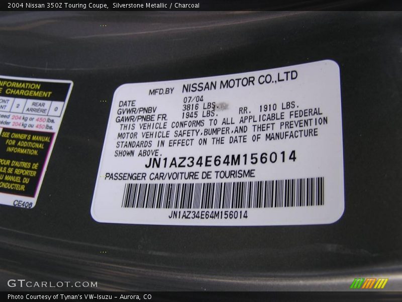 Silverstone Metallic / Charcoal 2004 Nissan 350Z Touring Coupe