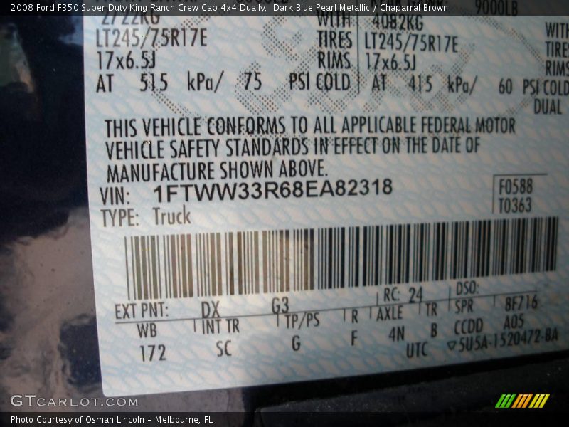 Dark Blue Pearl Metallic / Chaparral Brown 2008 Ford F350 Super Duty King Ranch Crew Cab 4x4 Dually