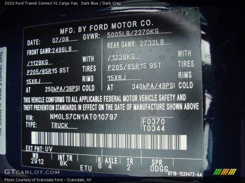 Dark Blue / Dark Gray 2010 Ford Transit Connect XL Cargo Van
