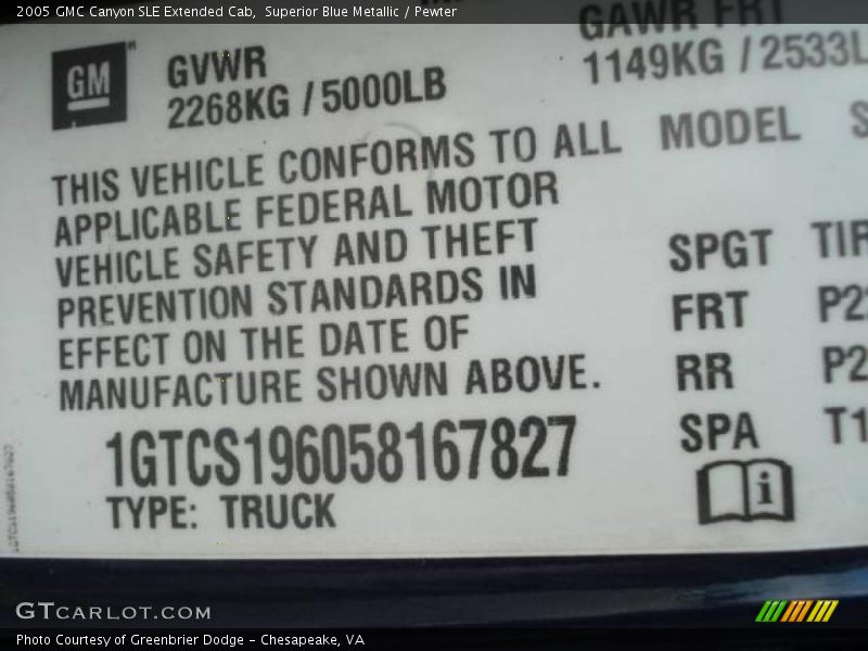 Superior Blue Metallic / Pewter 2005 GMC Canyon SLE Extended Cab