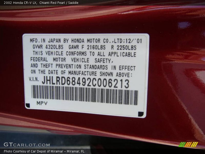 Chianti Red Pearl / Saddle 2002 Honda CR-V LX