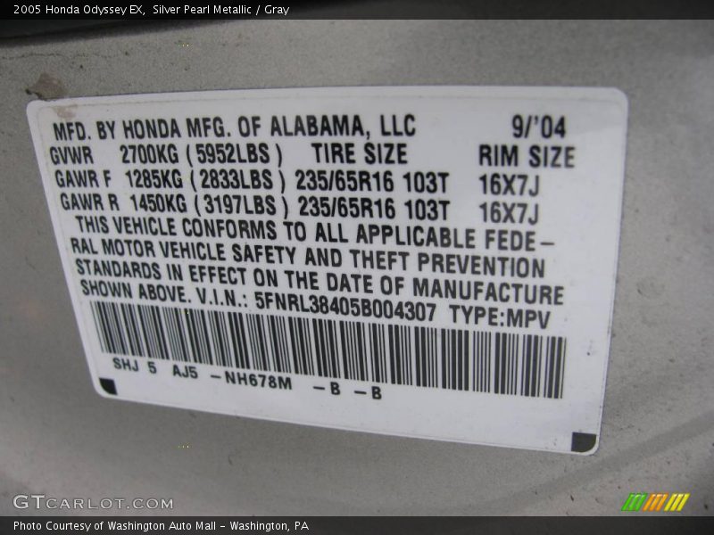 Silver Pearl Metallic / Gray 2005 Honda Odyssey EX
