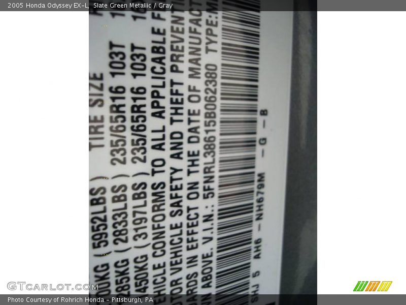 Slate Green Metallic / Gray 2005 Honda Odyssey EX-L