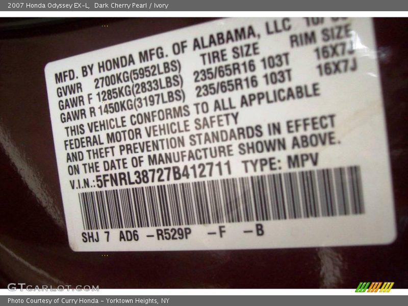 Dark Cherry Pearl / Ivory 2007 Honda Odyssey EX-L