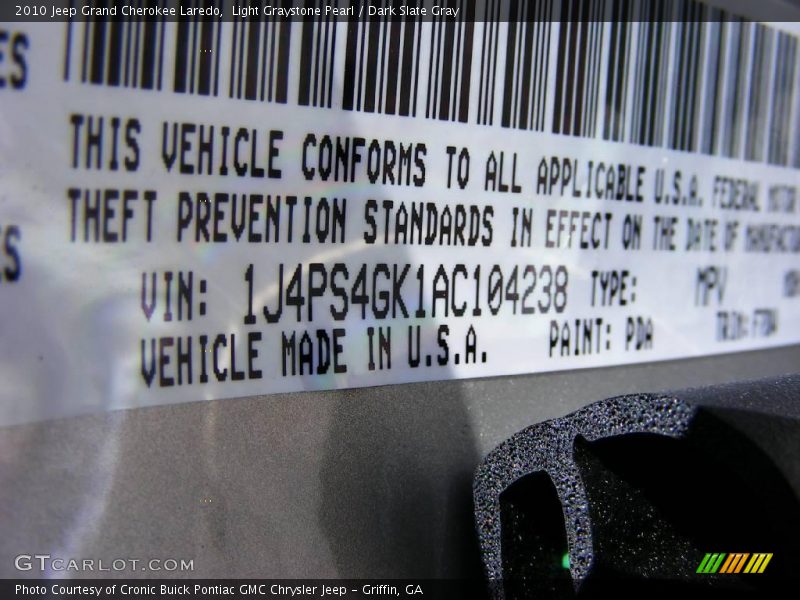 Light Graystone Pearl / Dark Slate Gray 2010 Jeep Grand Cherokee Laredo