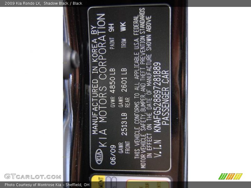 Shadow Black / Black 2009 Kia Rondo LX