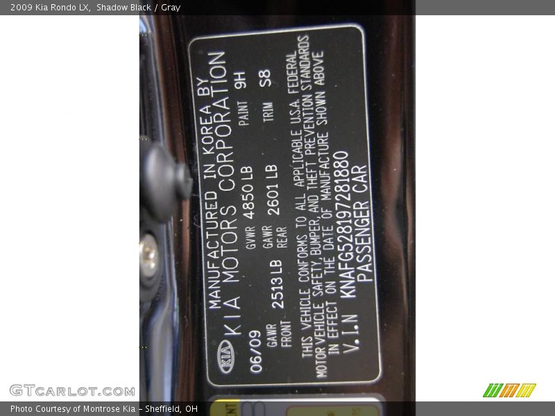 Shadow Black / Gray 2009 Kia Rondo LX