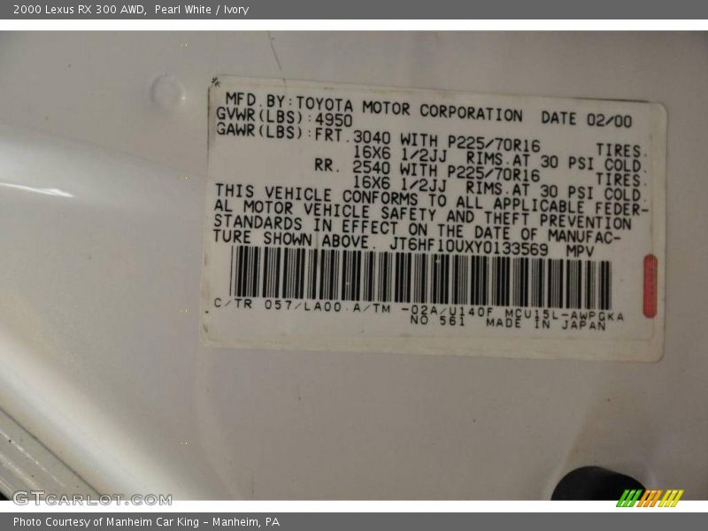 Pearl White / Ivory 2000 Lexus RX 300 AWD