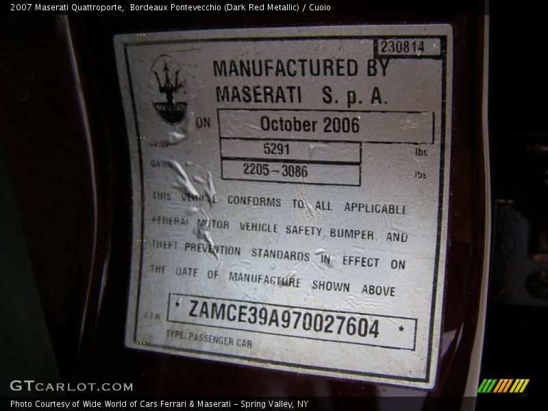 Bordeaux Pontevecchio (Dark Red Metallic) / Cuoio 2007 Maserati Quattroporte