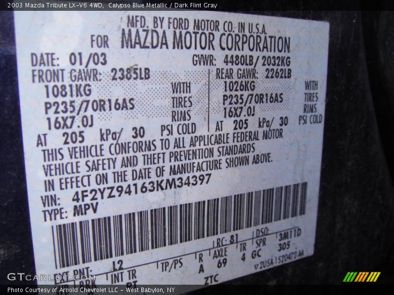 Calypso Blue Metallic / Dark Flint Gray 2003 Mazda Tribute LX-V6 4WD