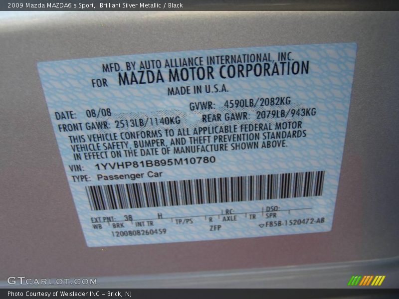 Brilliant Silver Metallic / Black 2009 Mazda MAZDA6 s Sport