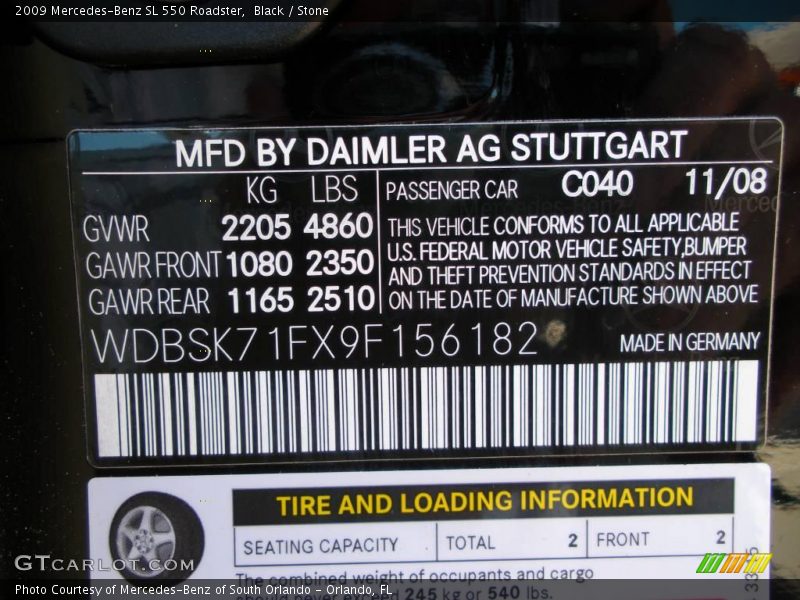 Black / Stone 2009 Mercedes-Benz SL 550 Roadster