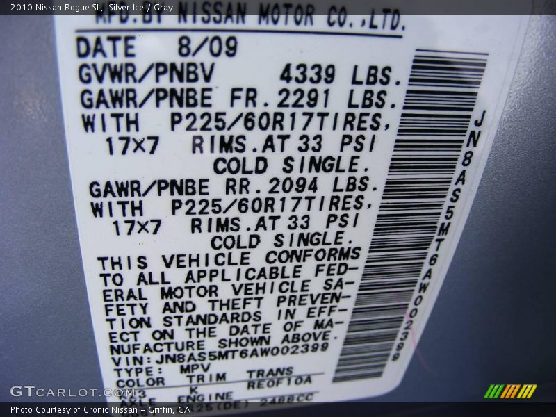 Silver Ice / Gray 2010 Nissan Rogue SL
