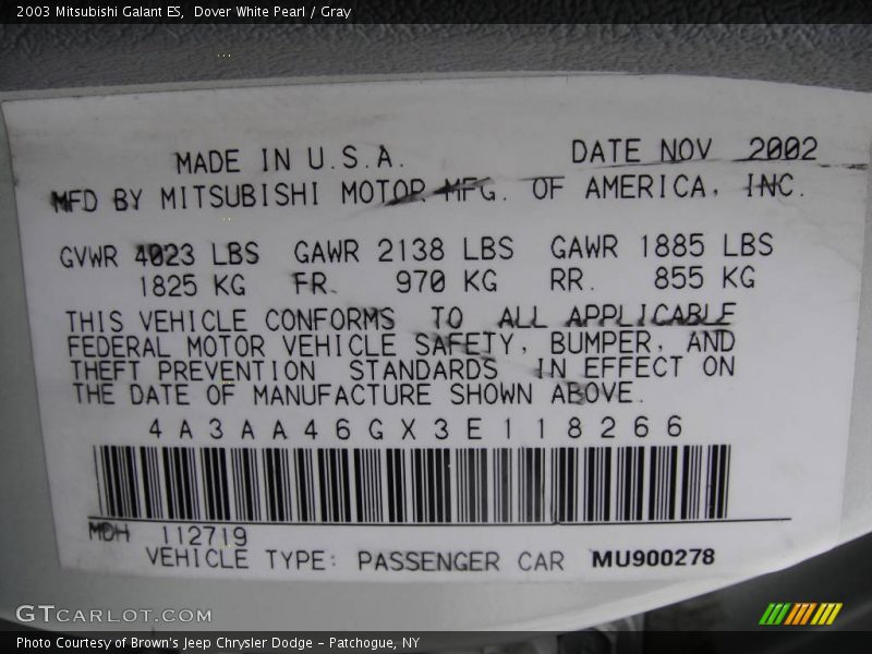 Dover White Pearl / Gray 2003 Mitsubishi Galant ES