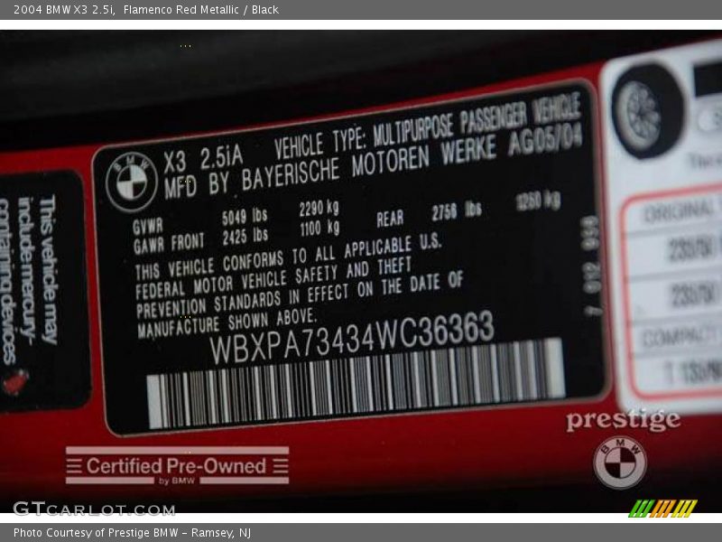 Flamenco Red Metallic / Black 2004 BMW X3 2.5i