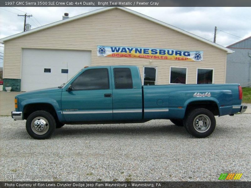 Bright Teal Metallic / Pewter Gray 1997 GMC Sierra 3500 SLE Crew Cab 4x4 Dually