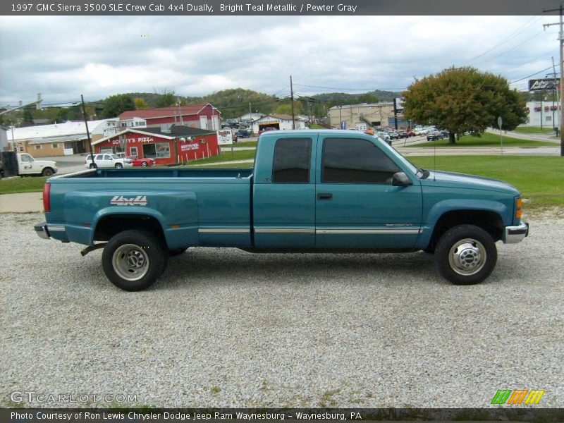 Bright Teal Metallic / Pewter Gray 1997 GMC Sierra 3500 SLE Crew Cab 4x4 Dually